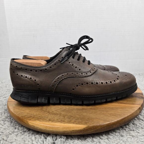 Cole Haan ZeroGrand Dark Brown Leather Medallion Wingtip Casual Oxford Mens 9 M - Picture 3 of 13